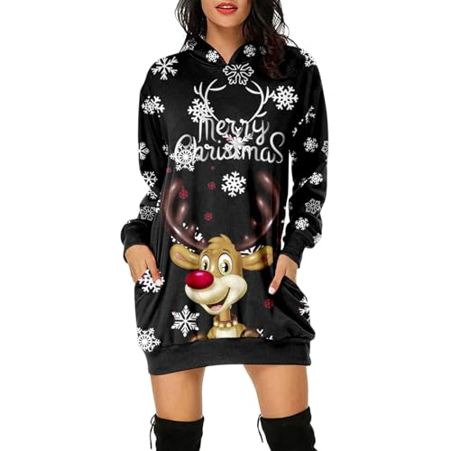 Weihnachtskleid Damen Lustig, Damen Hoodie Kleider Weihnachts Mit Taschen, Pullover-Weihnachtskleid Für Damen Sweatshirtkleid Damen Festliches Kleid Damen Weihnachten Kleidung Mit Klassiker Muster von Generic