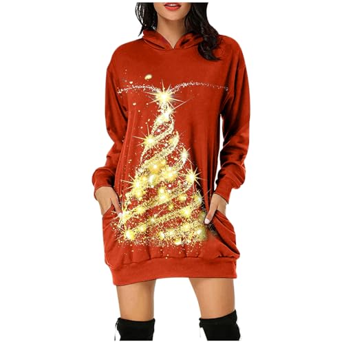 Weihnachtskleid Damen Lustig, Hässlicher Weihnachtspullover Lang Mit Taschen, Weihnachtshoodie Damen Lang Sweatshirtkleid Damen Mit Klassiker Muster Kleid Weihnachtsfeier Kleid Für Weihnachten Damen von Generic