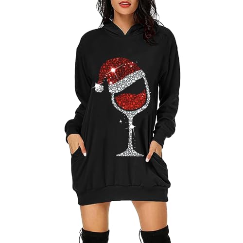 Weihnachtskleid Damen Lustig, Weihnachtshoodie Damen Lang Mit Taschen, Weihnachtspullover Kleid Damen Kleid Weihnachten Damen Sweashirt Lang Mit Klassiker Bedruckt Strickkleid Weihnachten Damen von Generic