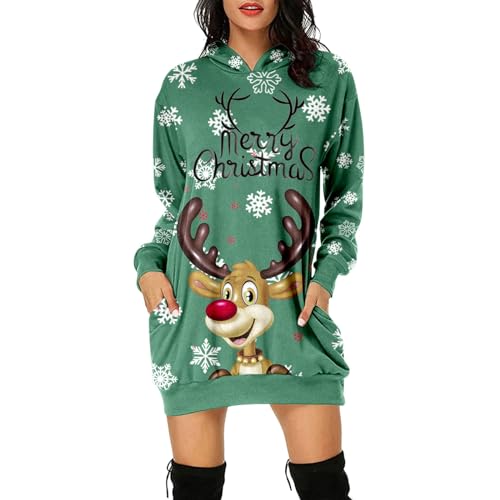 Weihnachtskleid Damen Lustig, for The Culture Hoodie Weihnachts Mit Taschen, Weihnachten Pullover Damen Lang Sweatkleid Damen Langarm Weihnachtskleid Damen Langarm Kleid Mit Klassiker Muster von Generic