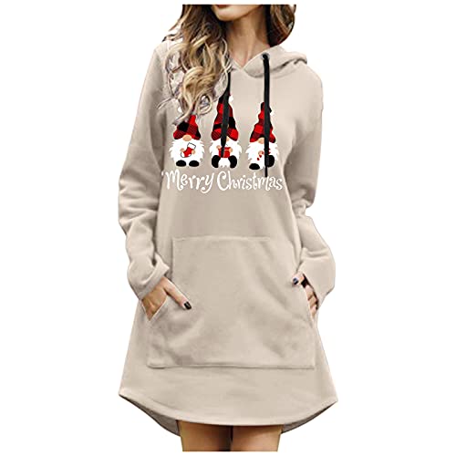 Weihnachtskleidung Damen Lustig, Sweatshirt Kleid Damen Mit Taschen, Christmas Hoodie Damen Lang Kapuzenpullover Kleid Damen Mit Klassiker Muste Christmas Dress Women Kleid Weihnachten Damen Festlich von Generic