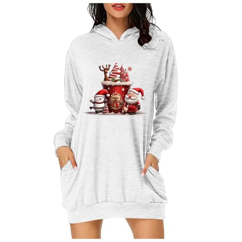 Weihnachtskleidung Damen Lustig, Sweatshirt Kleid Damen Mit Taschen, Damen Hoodie Kleider Weihnachts Kapuzenpullover Damen Lang Mit Klassiker Muster Winter Warm Strickkleid Weihnachten Damen von Generic