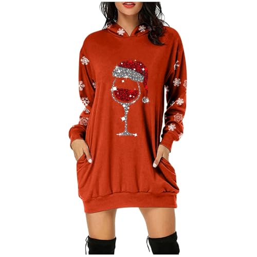 Weihnachtskleidung Damen Lustig, Weihnachten Pullover Damen Lang Mit Taschen, Damen Hoodie Kleider Weihnachts Sweatkleid Damen Langarm Mit Klassiker Muster Weihnachtskleidung Damen Christmas Kleid von Generic