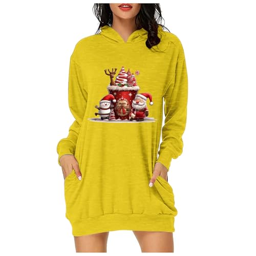 Weihnachtskleidung Damen Lustig, Weihnachtspullover Damen Lustig Lang Mit Taschen, Hoodiekleider Damen Weihnachts Sweatshirtkleid Damen Mit Klassiker Muster Festliches Kleid Damen Weihnachten Kleidung von Generic