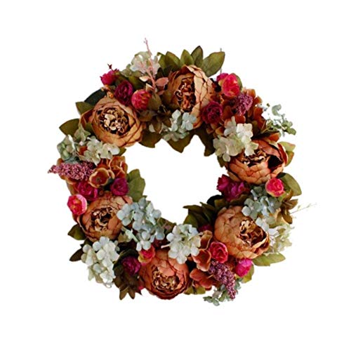 Weihnachtskranz, Thanksgiving-Simulation, Rosentüren, dekorierte Weihnachtsblumengirlande, Ornamente, runde künstliche Blumen, Kranz, Sturz, festlicher Kranz, Schnee von Generic