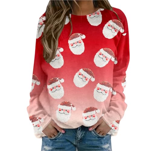 Weihnachtspullover, Sweatshirt Damen Weihnachten, Schneeflocke Weinglas Weihnachtsbaum Bedruckt Sweatshirt Damen Langarm Rundhals Casual Basic-Sweatshirts Baumwolle Sweatshirts von Generic