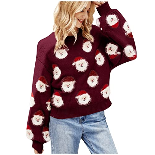 Weihnachtspullover Damen, Fleecepullover Damen Weiches, Langarm Christmas Jumper Alpaka Weihnachtsbaum Muster Pullover Soft Lose Merry Weihnachtspulli Weihnachts-Mottoparty Pullover Damen von Generic