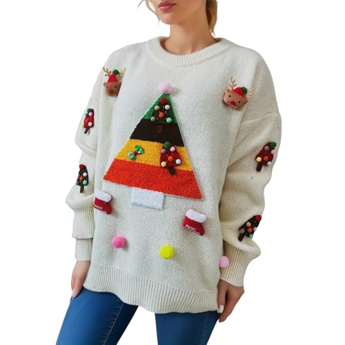 Weihnachtspullover Damen, Fleecepullover Damen Weiches, Langarm Weihnachtspullover Lustig Weinglas Weihnachts Muster Pulli Vintage Weihnachten Pullover Weihnachts-Mottoparty Pullover Damen von Generic