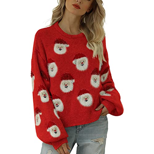 Weihnachtspullover Damen, Fleecepullover Damen Weiches, Langarm Wollpullover Rentier Weihnachtsbaum Muster Strickpullover Klassiker Weihnachtspulli Weihnachtspulli Teenager Mädchen Tops von Generic