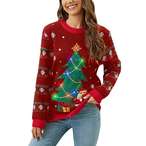 Weihnachtspullover Damen, Fleecepullover Damen Weiches, Lustig Weihnacht Muster Pullover Für Damen Weihnachten Pullover Casual Große Größen Weihnachtspulli Weihnachts Oberteile Für Frauen von Generic