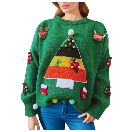 Weihnachtspullover Damen, Fleecepullover Damen Weiches, Lustig Weihnacht Muster Pullover Für Damen Weihnachten Pullover Soft Lose Merry Weihnachtspulli Weihnachts-Mottoparty Pullover Damen von Generic