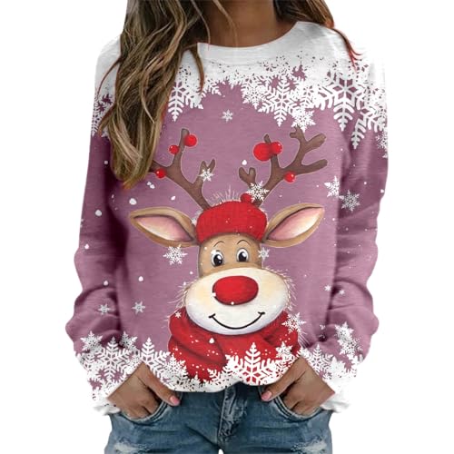 Weihnachtspullover Damen, Sweatshirt Damen Weihnachten, Lustig Weinglas Muster Christmas Sweater Weihnachtliche Langarm Basic-Sweatshirts Für Damen Oversize Rundhals Große Größen Sweatshirts Damen von Generic