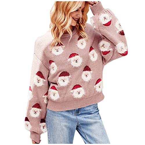 Weihnachtspullover Damen, Thermo Pullover Damen Herbst, Langarm Wollpullover Rentier Weihnachtsbaum Muster Strickpullover Fauler Stil Weihnachts Oberteile Weihnachts-Mottoparty Pullover Damen von Generic