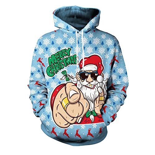 Weihnachtspullover Damen Hoodie, Weihnachts Sweatshirt mit Kapuze,Lange Ärmel Kapuzenpullover Damen Weihnachten Locker Unisex Paare Hässliche Weihnachtsmotiv Taschen Kordelzug Pärchen Kapuzenpulli von Generic