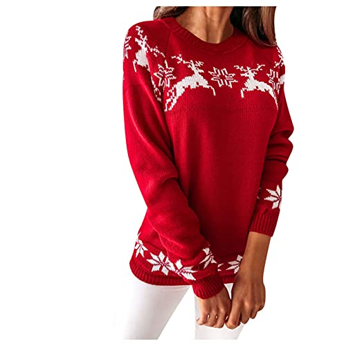 Weihnachtspullover Damen Strickpullover - Weihnachtspulli mit Elch Schneeflocke Weihnachtsmotiv Pullover Weihnachten Damen Pulli Langarmshirt Strickpulli Sweater für Frauen Teenager Mädchen Weihnachtspullover Damen Strickpullover - Weihnachtspulli mit Elch Schneeflocke Weihnachtsmotiv Pullover Weihnachten Damen Pulli Langarmshirt Strickpulli Sweater für Frauen Teenager Mädchen von Generic