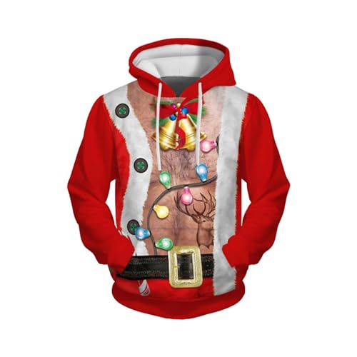 Weihnachtspullover Herren 3D Pullover Weihnachten Herren 3D Druck Hässlich Weihnachten Sweatshirts Pullover Jumpers Ugly Christmas Sweater Hoody Paare Kapuzenpulli von Generic