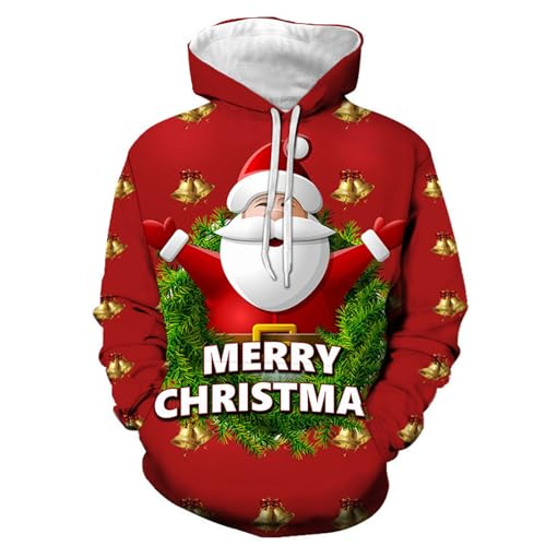 Weihnachtspullover Herren Hoodies, Weihnachts Kapuzenpullover Lange Ärmel,Weihnachten Sweatshirt mit Kapuzen Herren Locker Neuheit Weihnachtsmotiv Aufdruck Pullover Hoody Lustig Xmas Kapuzenpulli von Generic