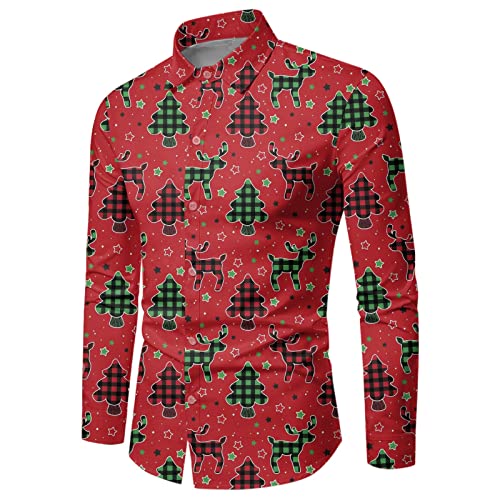 Weihnachtsshirt Herren Langarm, Weihnachts Hemd Herren Retro,Weihnachtshemd Revers Weihnachten Hemden Xmas Shirts mit Weihnachtsmotiv Aufdruck Funky Urlaubskostüm Freizeithemd für Männer von Generic