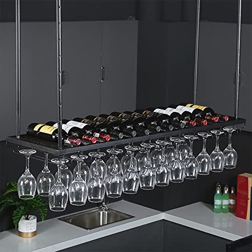 Weinregal aus Schmiedeeisen | Hängendes Weinregal | Verstellbarer Weinglasständer aus Metall an der Decke | Moderner einfacher Stil | Dekoration für Küche, Restaurant, Bar, Schwarz, 120 cm x 35 cm x 8 von Generic