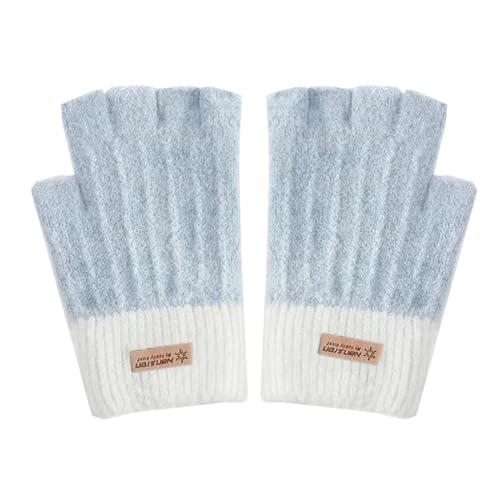 Winter Fingerlose Handschuhe Frauen Warme Stricken Halbe Finger Fäustlinge Thermische Fingerlose Handschuhe Halbe Finger Für Laufen Sking Kamera Handschuhe (Light Blue, One Size) von Generic