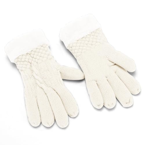 Winter-Mesh-Handschuhe für Damen, gestrickt, plus Samt, verdickt, und Winter-Handschuhe mit warmem Muster Handschuhe Winter Lammfell (White, One Size) von Generic