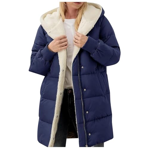 Winterjacke Damen Langes Jacke Mantel Warm Wintermantel Fashion Zip Hoodies Fleece Verdickt Steppjacke Übergangsjacke Sherpa Gefütterter Fleecejacke Langarm Thermo Kapuzenjacke von Generic