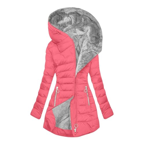 Wintermantel Damen Elegant Warm Gefüttert Steppjacke Lange Elegant Damenmantel Winter Langarm Jacke mit Kapuze Winterparka Mantel Einfarbig Bequemes Sportjacke Winddicht Outdoorjacke von Generic