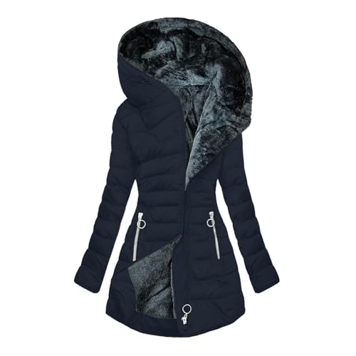 Wintermantel Damen Gefüttert Steppjacke Lange Elegant Damenmantel Winter Langarm Parka Jacke mit Kapuze Winterparka Mantel Einfarbig Bequemes Sportjacke Winddicht Outdoorjacke von Generic