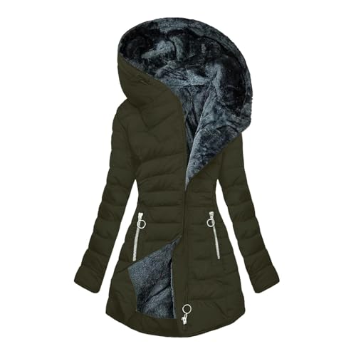 Wintermantel Damen Gefüttert Steppjacke Lange Elegant Damenmantel Winter Langarm Parka Jacke mit Kapuze Winterparka Mantel Einfarbig Bequemes Sportjacke Winddicht Outdoorjacke von Generic