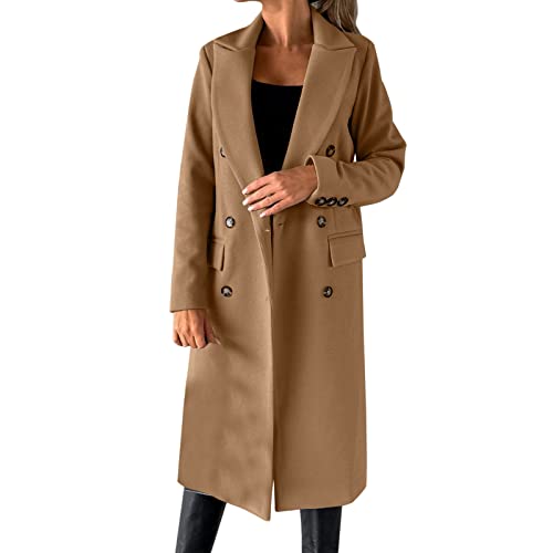 Wintermantel Damen Peacoat Zweireihiger Trenchcoat Langer Jacke Elegante Mantel Einfarbig Winterjacke Mode Coat Winter Cabanjacke Leichte Übergangsmantel Reverskragen Freizeitjacke von Generic