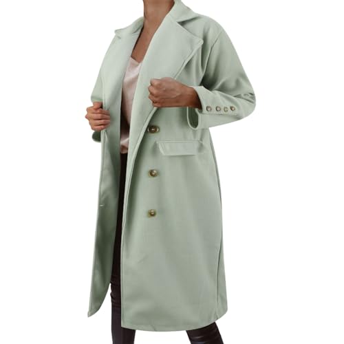 Wintermantel Damen Peacoat Zweireihiger Trenchcoat Langer Jacke Elegante Mantel Einfarbig Winterjacke Mode Coat Winter Cabanjacke Leichte Übergangsmantel Reverskragen Freizeitjacke von Generic