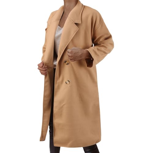 Wintermantel Damen Peacoat Zweireihiger Trenchcoat Langer Jacke Elegante Mantel Einfarbig Winterjacke Mode Coat Winter Cabanjacke Leichte Übergangsmantel Reverskragen Freizeitjacke von Generic