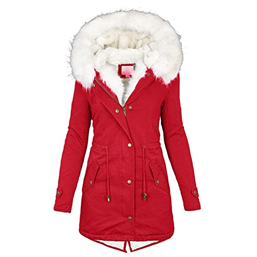 Wintermantel Damen Warm Gefüttert Mittellang Winterjacke Winterparka Damen Warm Gefüttert Steppjacke Lange Damenmantel Langarm Parka Jacke mit Kapuze Winddicht Outdoorjacke von Generic