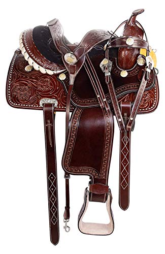 Wonder Wish Western-Pferd-Sattelfass Racing Rodeo, Kristall, silberfarbene Nieten, Premium-Leder-Sattel-Set (Größe 10) von Generic