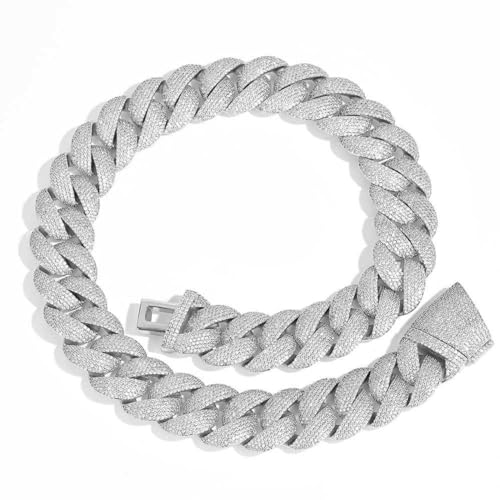 Zubehör Breite 22 mm Iced Out Kubanische Gliederkette für Männer Extra glänzende kubanische Miami-Herrenkette, Massive, Dicke, große kubanische Hip-Hop-Gliederkette, 16–24 Zoll – Box im Lieferumfang von Generic