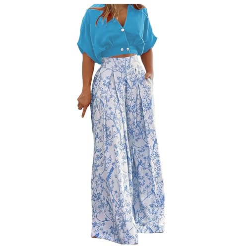 Zweiteiler Damen Hose und Oberteil Set Sommer Outfits Damen Freizeithanzug Hosenanzug Damen Elegant 2 Teiler Crop Top + Palazzo Hosen Weite Bein Chiffon Streatwear Trainingsanzüge Zweiteiler Damen Hose und Oberteil Set Sommer Outfits Damen Freizeithanzug Hosenanzug Damen Elegant 2 Teiler Crop Top + Palazzo Hosen Weite Bein Chiffon Streatwear Trainingsanzüge von Generic