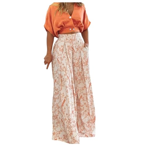 Zweiteiler Damen Hose und Oberteil Set Sommer Outfits Damen Freizeithanzug Hosenanzug Damen Elegant 2 Teiler Crop Top + Palazzo Hosen Weite Bein Chiffon Streatwear Trainingsanzüge Zweiteiler Damen Hose und Oberteil Set Sommer Outfits Damen Freizeithanzug Hosenanzug Damen Elegant 2 Teiler Crop Top + Palazzo Hosen Weite Bein Chiffon Streatwear Trainingsanzüge von Generic