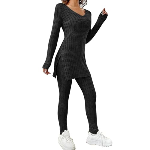 Zweiteiler Damen Strickanzug Langarm Gerippt Strickpullover Lange Schlaghose Sportanzug Lounge Set Freizeit Outfit Zweiteiler Damen Freizeit Set Zweiteiler Damen Strickanzug Langarm Gerippt Strickpullover Lange Schlaghose Sportanzug Lounge Set Freizeit Outfit Zweiteiler Damen Freizeit Set von Generic
