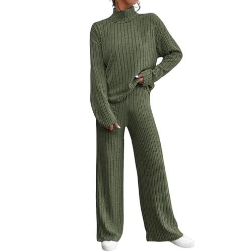 Zweiteiler Damen Strickanzug Langarm Gerippt Strickpullover Lange Schlaghose Sportanzug Lounge Set Freizeit Outfit Zweiteiler Damen Freizeit Set Zweiteiler Damen Strickanzug Langarm Gerippt Strickpullover Lange Schlaghose Sportanzug Lounge Set Freizeit Outfit Zweiteiler Damen Freizeit Set von Generic