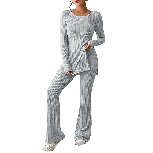Zweiteiler Damen Strickanzug Langarm Gerippt Strickpullover Lange Schlaghose Sportanzug Lounge Set Freizeit Outfit Zweiteiler Damen Freizeit Set Zweiteiler Damen Strickanzug Langarm Gerippt Strickpullover Lange Schlaghose Sportanzug Lounge Set Freizeit Outfit Zweiteiler Damen Freizeit Set von Generic