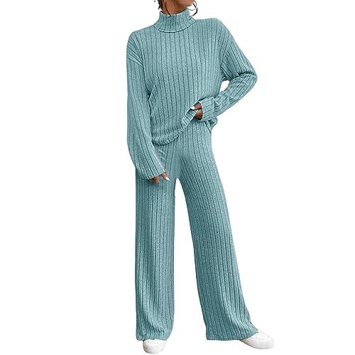 Zweiteiler Damen Strickanzug Langarm Gerippt Strickpullover Lange Schlaghose Sportanzug Lounge Set Freizeit Outfit Zweiteiler Damen Freizeit Set Zweiteiler Damen Strickanzug Langarm Gerippt Strickpullover Lange Schlaghose Sportanzug Lounge Set Freizeit Outfit Zweiteiler Damen Freizeit Set von Generic