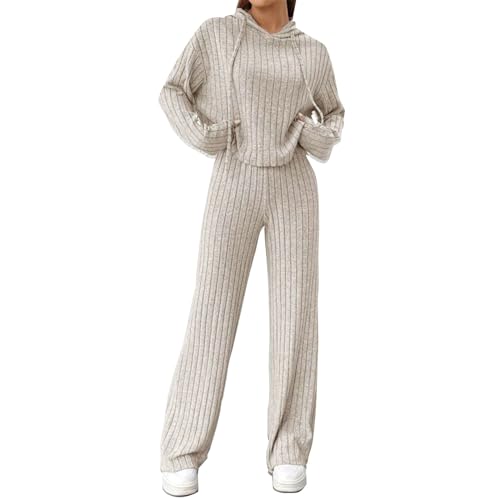 Zweiteiler Damen Strickanzug Langarm Gerippt Strickpullover Lange Schlaghose Sportanzug Lounge Set Freizeit Outfit Zweiteiler Damen Freizeit Set Zweiteiler Damen Strickanzug Langarm Gerippt Strickpullover Lange Schlaghose Sportanzug Lounge Set Freizeit Outfit Zweiteiler Damen Freizeit Set von Generic