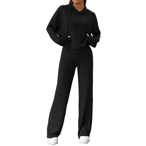 Zweiteiler Damen Strickanzug Langarm Gerippt Strickpullover Lange Schlaghose Sportanzug Lounge Set Freizeit Outfit Zweiteiler Damen Freizeit Set Zweiteiler Damen Strickanzug Langarm Gerippt Strickpullover Lange Schlaghose Sportanzug Lounge Set Freizeit Outfit Zweiteiler Damen Freizeit Set von Generic