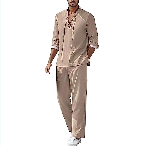 Zweiteiler Leinen Freizeitanzug Herren Leinenanzug Sommer 2-Teiliges Shirt Langarm und Strandhose aus Baumwolle und Leinen Hausanzug Jogginganzug Yoga Anzug Zweiteiler Leinen Freizeitanzug Herren Leinenanzug Sommer 2-Teiliges Shirt Langarm und Strandhose aus Baumwolle und Leinen Hausanzug Jogginganzug Yoga Anzug von Generic