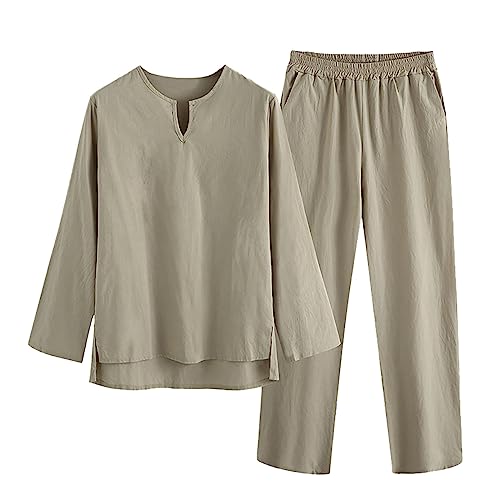 Zweiteiler Leinen Freizeitanzug Herren Leinenanzug Sommer 2-Teiliges Shirt Langarm und Strandhose aus Baumwolle und Leinen Hausanzug Jogginganzug Yoga Anzug Zweiteiler Leinen Freizeitanzug Herren Leinenanzug Sommer 2-Teiliges Shirt Langarm und Strandhose aus Baumwolle und Leinen Hausanzug Jogginganzug Yoga Anzug von Generic