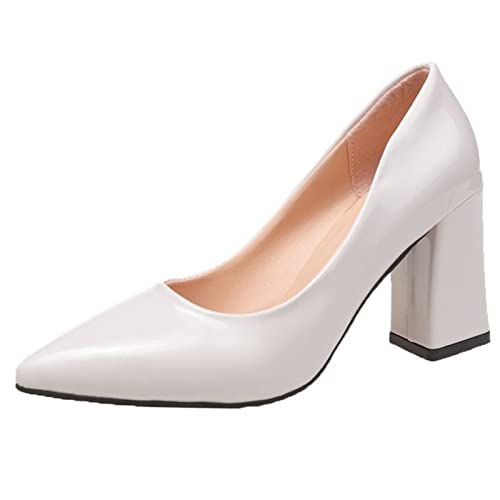 absätze für Damen, übergröße, Damen-high-Heel-kleiderschuhe, Gruppe, Basic-Pump, Spitze Bootsschuhe, quadratischer Absatz, Damen-Sneaker, schwarz (weiß, 12) von Generic