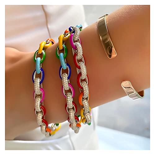 armbänder für Damen angekommen Regenbogen Bunte neon-emaille cz ovale gliederkette Charm-armbänder für Frauen mädchen zarter Party-geschenkschmuck platiniert 18 cm von Generic