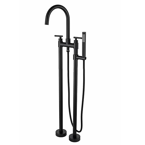 freestanding Bath Shower Mixer tap hot and Cold Bath Mixer taps with Shower Set Swivel Double Lever, Black von Generic