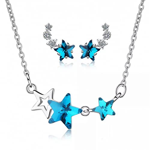 für Frauen zubehör Set Blue Star kristall Ohrstecker Hochzeit halsketten Party mädchen Geschenk Made in China von Generic