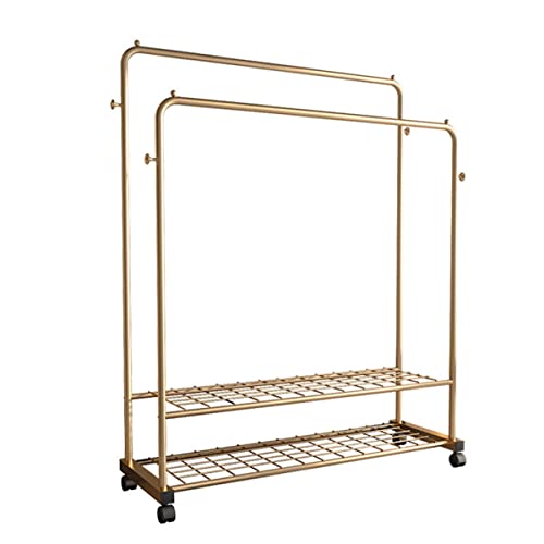 kleiderständer, doppelschienen, rollender, stehender kleiderbügel für Flur, Schlafzimmer, einzelhandelsgeschäft/gold/60 cm von Generic